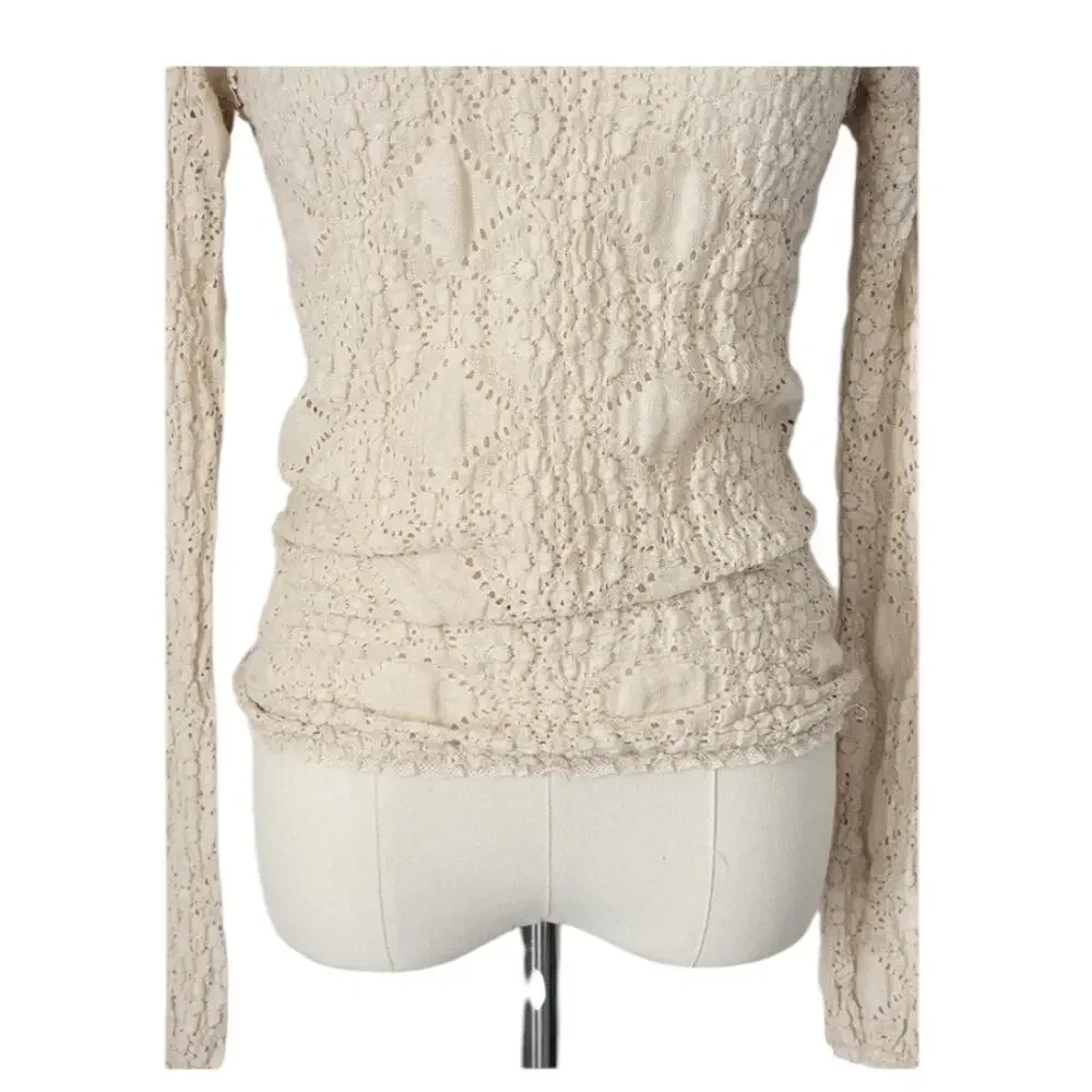 Free People Zoe Crochet Lace Long Sleeve Top, Cream, Boho, Size XS NWT